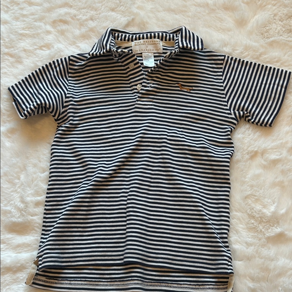 The Beaufort Bonnet Company X The Seaside Style Navy and White Striped Polo